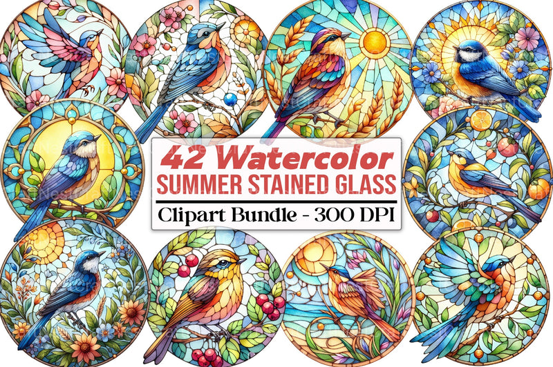 Stained Glass Summer Bird Clipart Bundle - CraftNest - Digital Crafting and Art