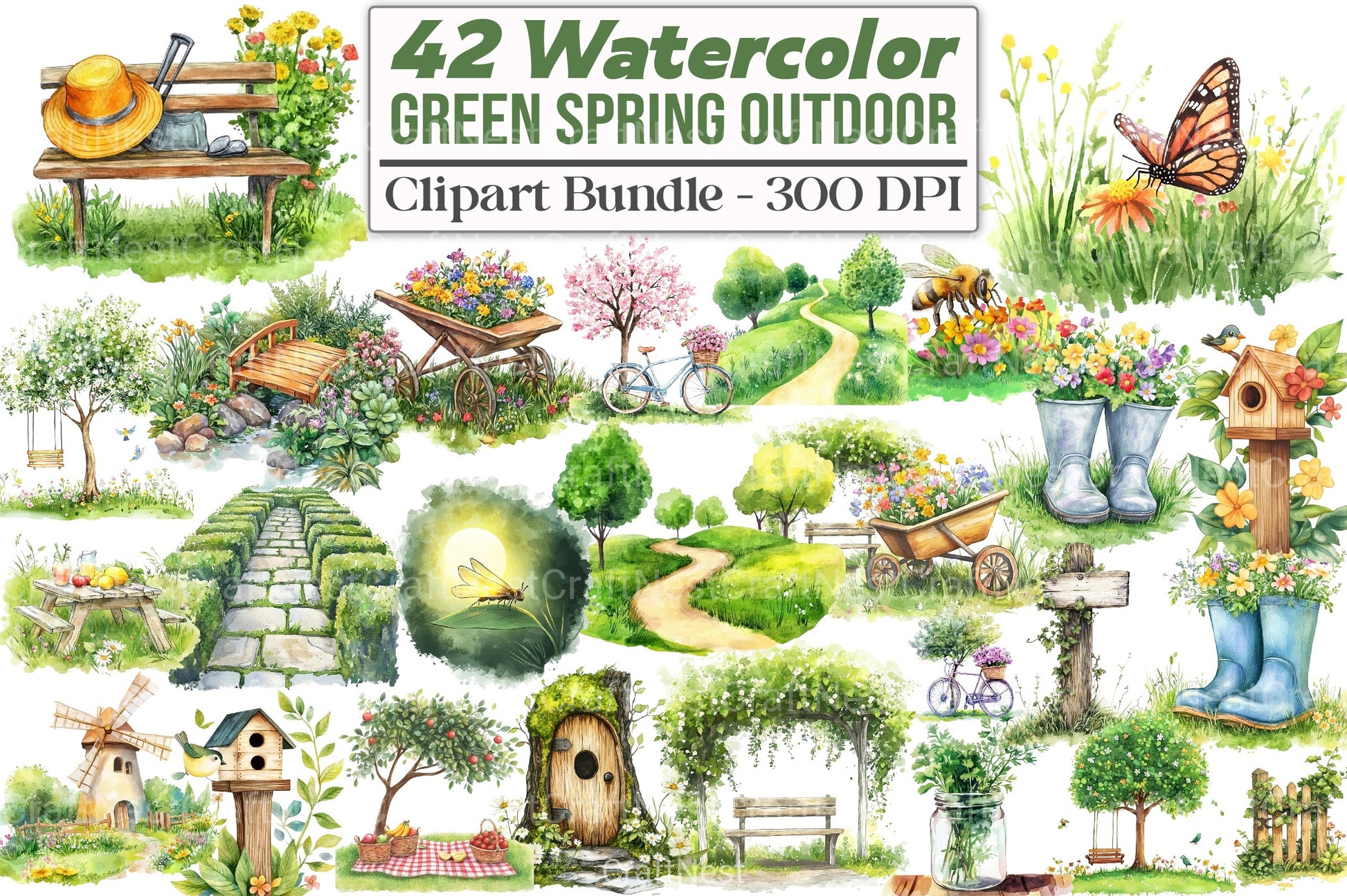 Green Spring Outdoor Clipart Bundle - CraftNest - Digital Crafting and Art