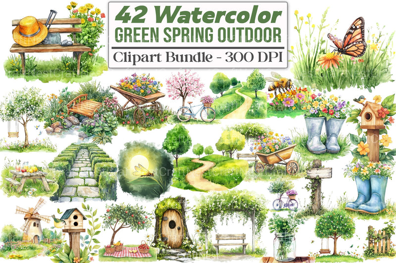 Green Spring Outdoor Clipart Bundle - CraftNest - Digital Crafting and Art