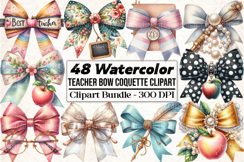 Teacher Bow Coquette Clipart Bundle - CraftNest - Digital Crafting and Art