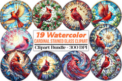 Round Cardinal Stained Glass Clipart Bundle - CraftNest - Digital Crafting and Art