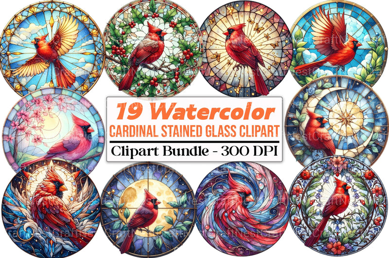 Round Cardinal Stained Glass Clipart Bundle - CraftNest - Digital Crafting and Art