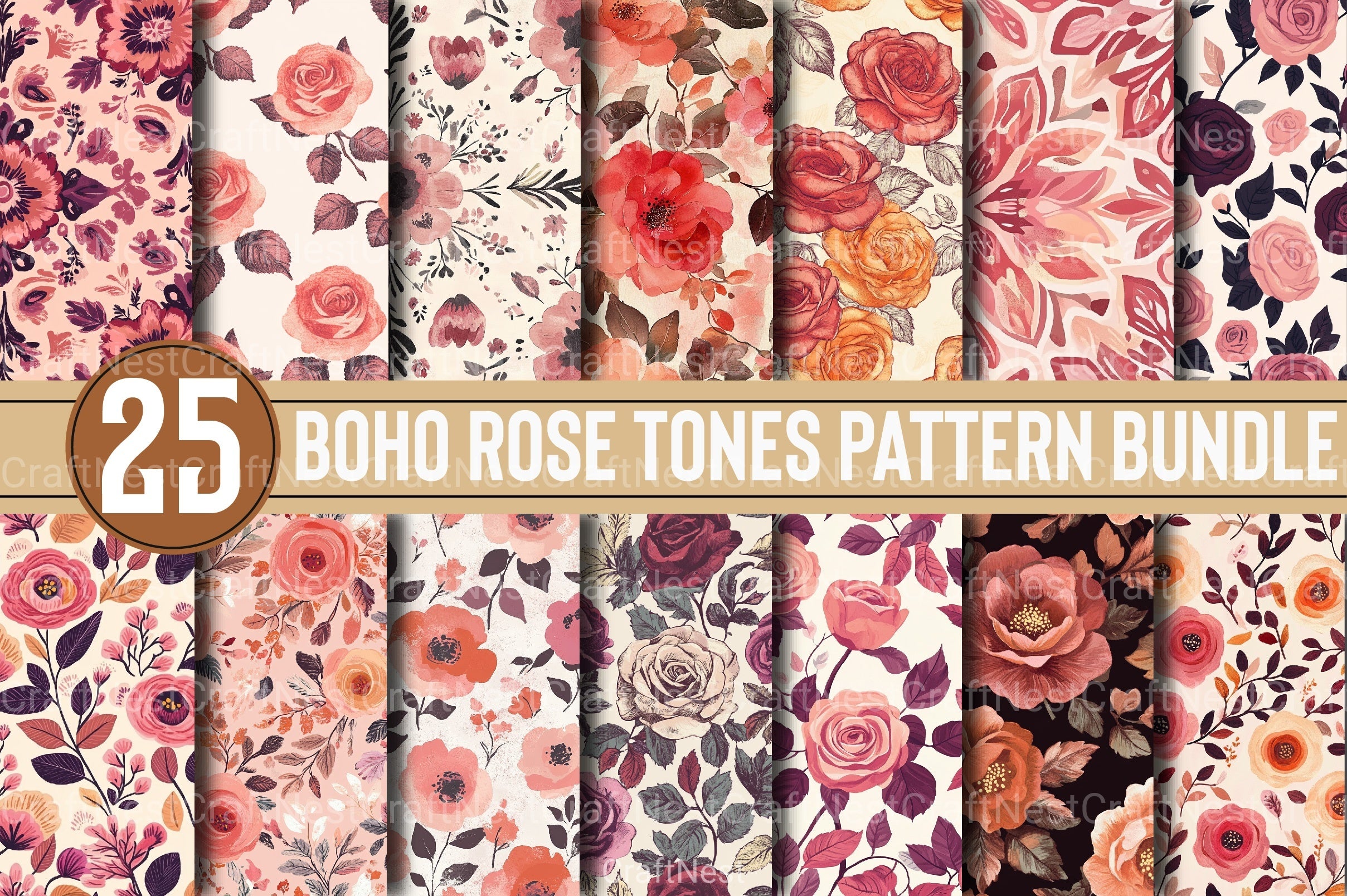 Boho Rose Tones Pattern Clipart Bundle - CraftNest - Digital Crafting and Art