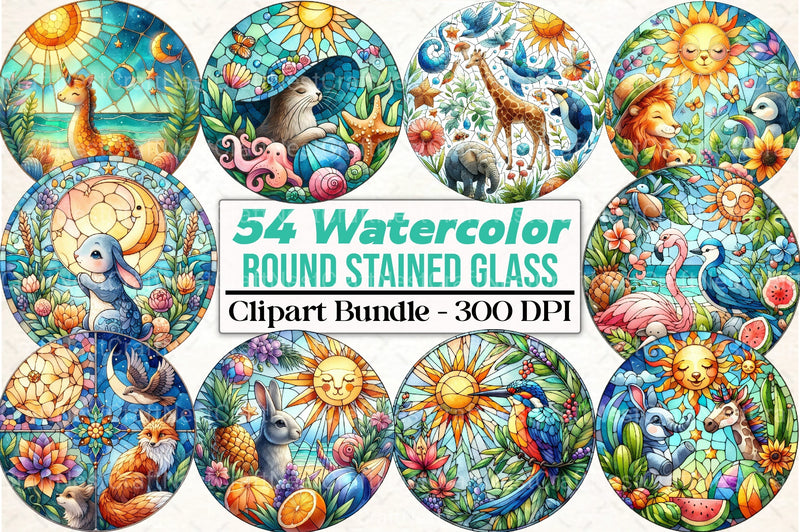 Round Stained Glass Animals Summer Clipart Bundle - CraftNest - Digital Crafting and Art