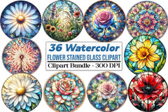Round Flower Stained Glass Clipart Bundle - CraftNest - Digital Crafting and Art