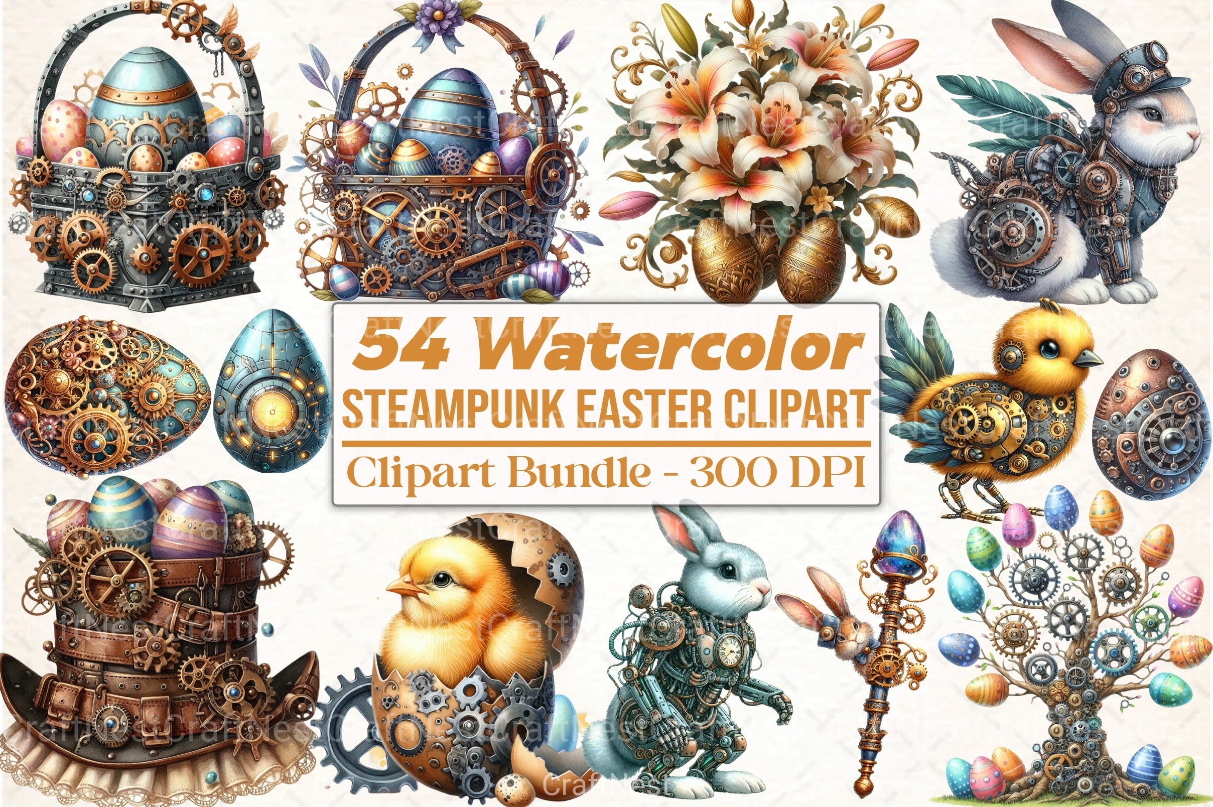 Steampunk Easter Clipart Bundle 99 - CraftNest - Digital Crafting and Art