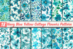 Navy Blue Yellow Cottage Flowers Pattern Clipart Bundle - CraftNest - Digital Crafting and Art