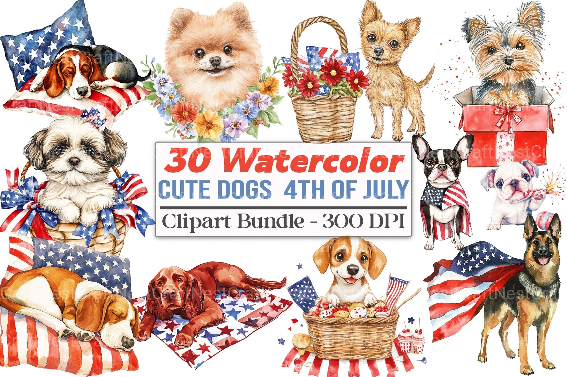 Cute Dogs 4th of July Clipart Bundle - CraftNest - Digital Crafting and Art