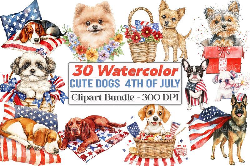 Cute Dogs 4th of July Clipart Bundle - CraftNest - Digital Crafting and Art