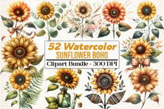 Sunflower Boho Clipart Bundle - CraftNest - Digital Crafting and Art