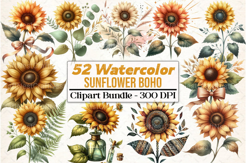 Sunflower Boho Clipart Bundle - CraftNest - Digital Crafting and Art