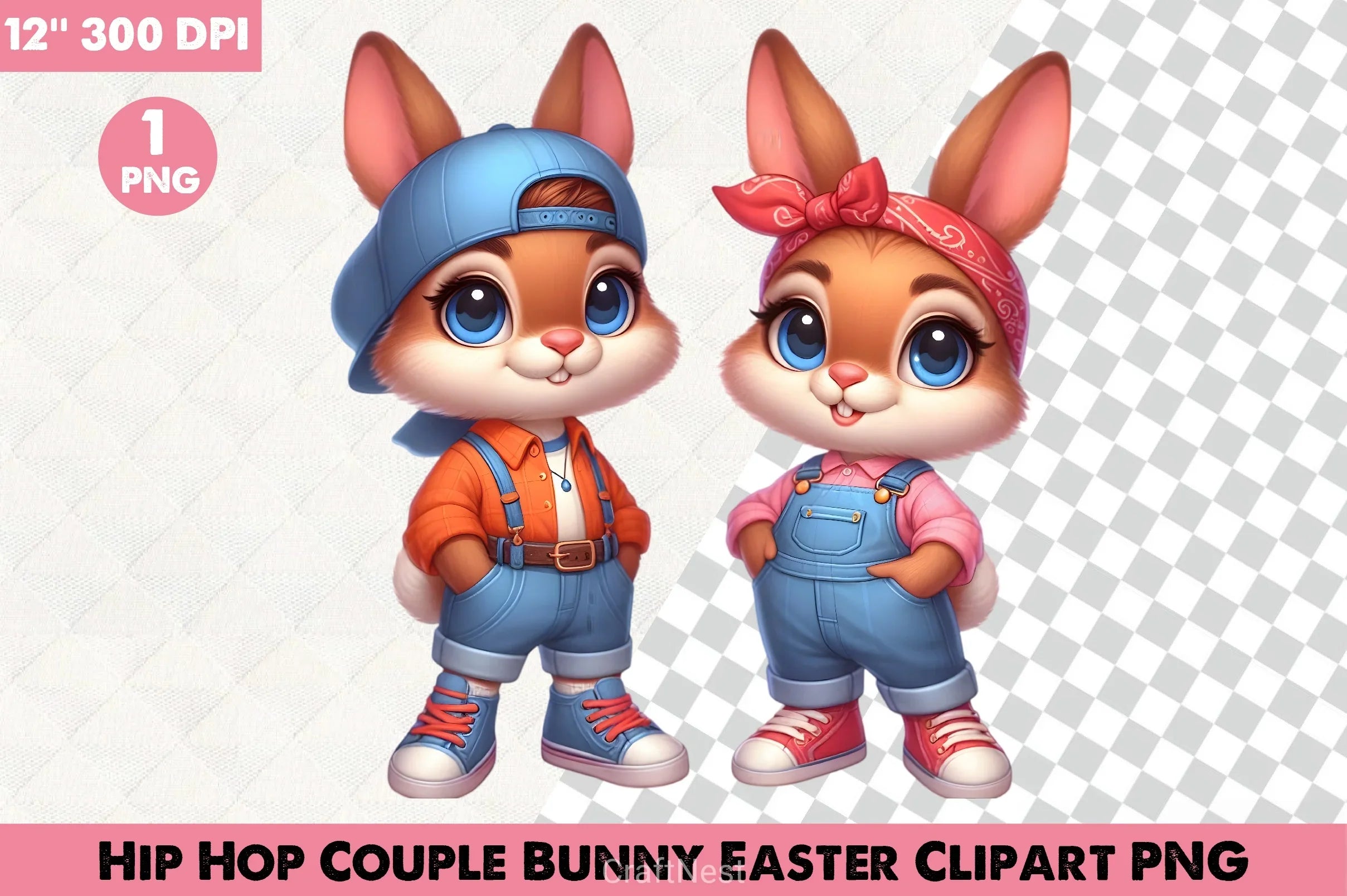 Hip Hop Couple Bunny Easter Clipart Bundle 3 - CraftNest - Digital Crafting and Art