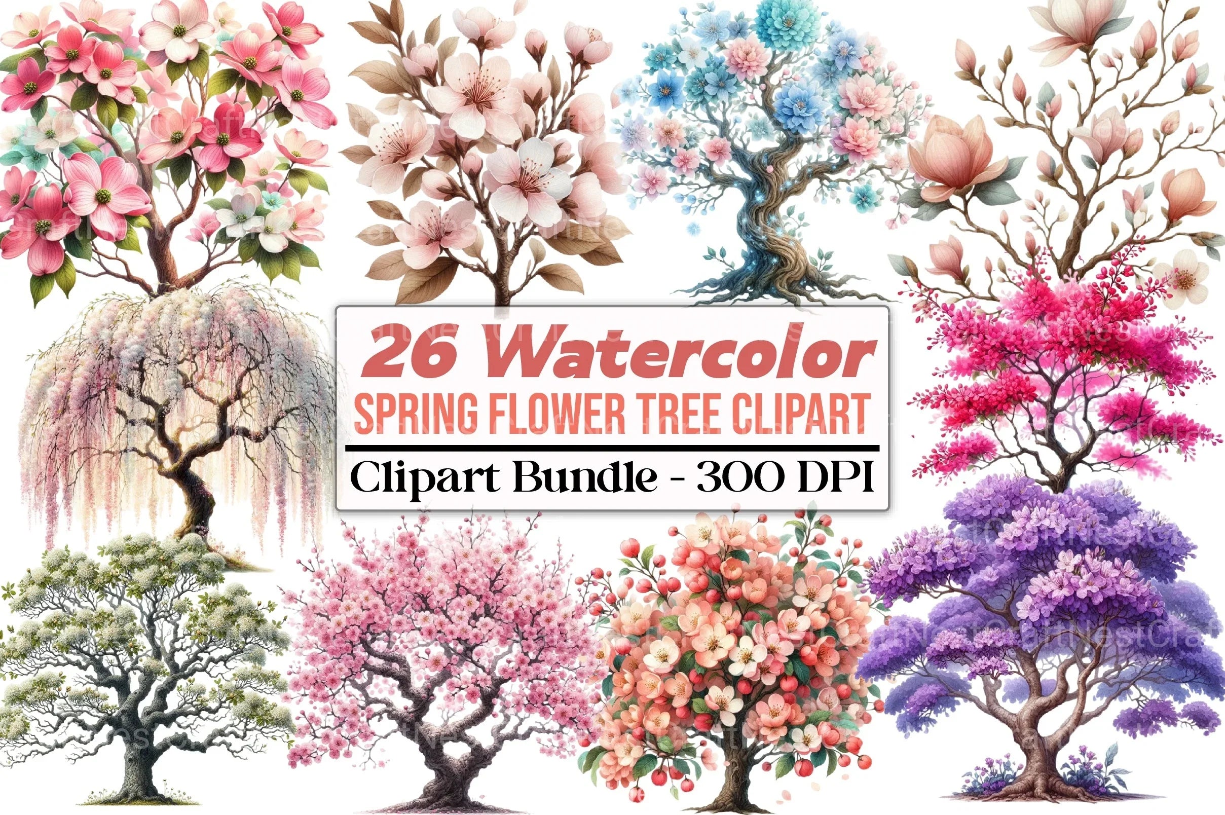Spring Flower Tree Clipart Bundle 88 - CraftNest - Digital Crafting and Art