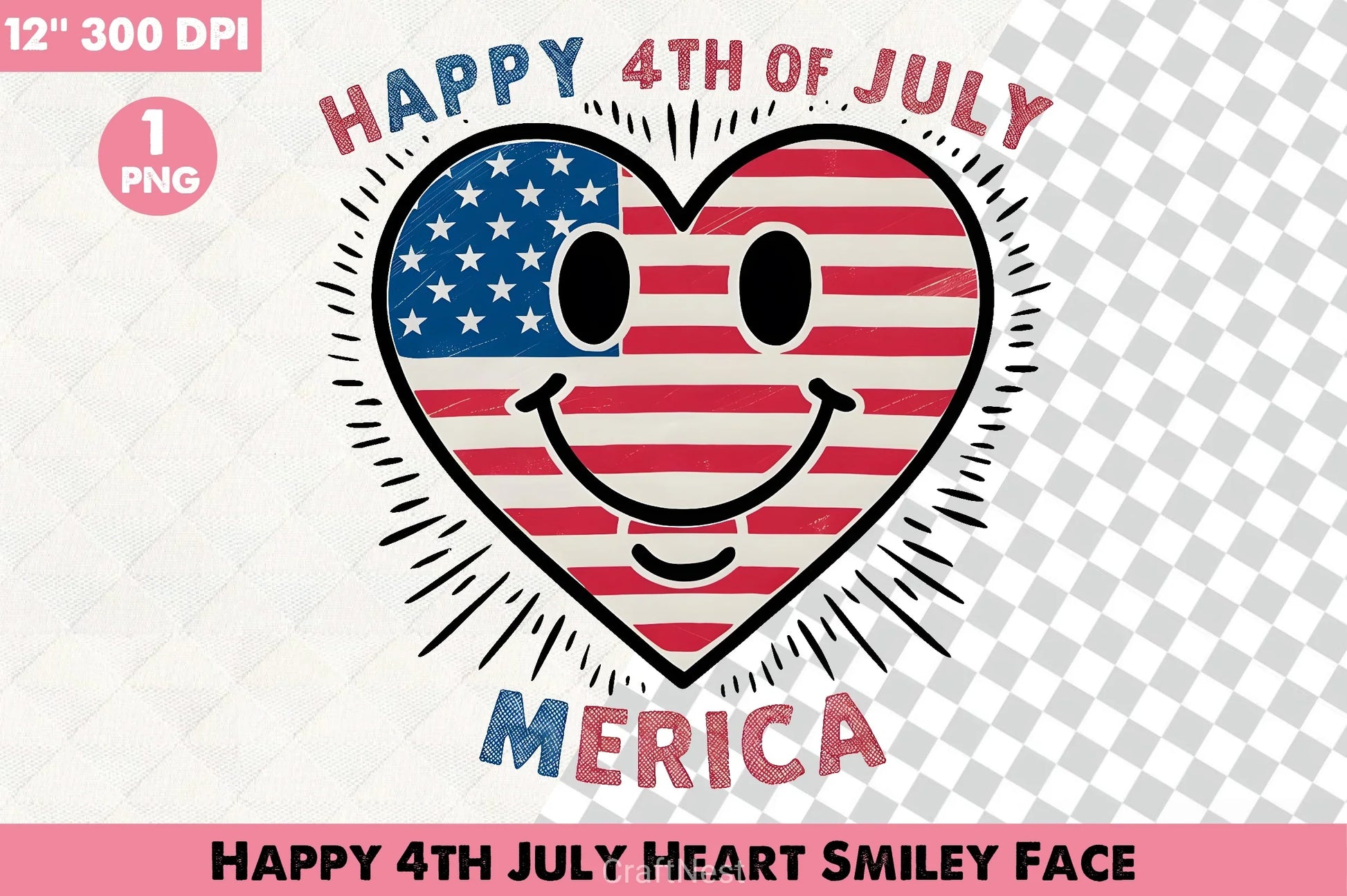 Happy 4th July Heart Smiley Clipart Bundle - CraftNest - Digital Crafting and Art