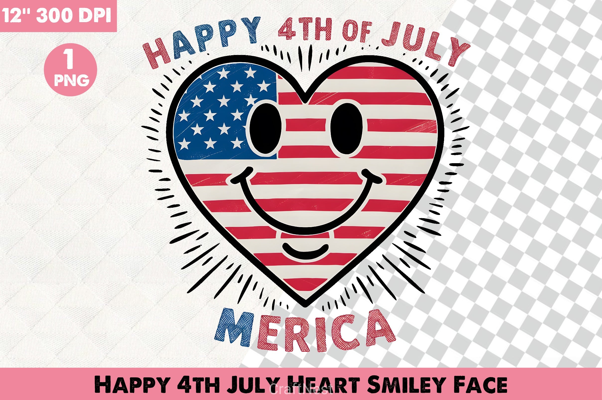 Happy 4th July Heart Smiley Clipart Bundle - CraftNest - Digital Crafting and Art