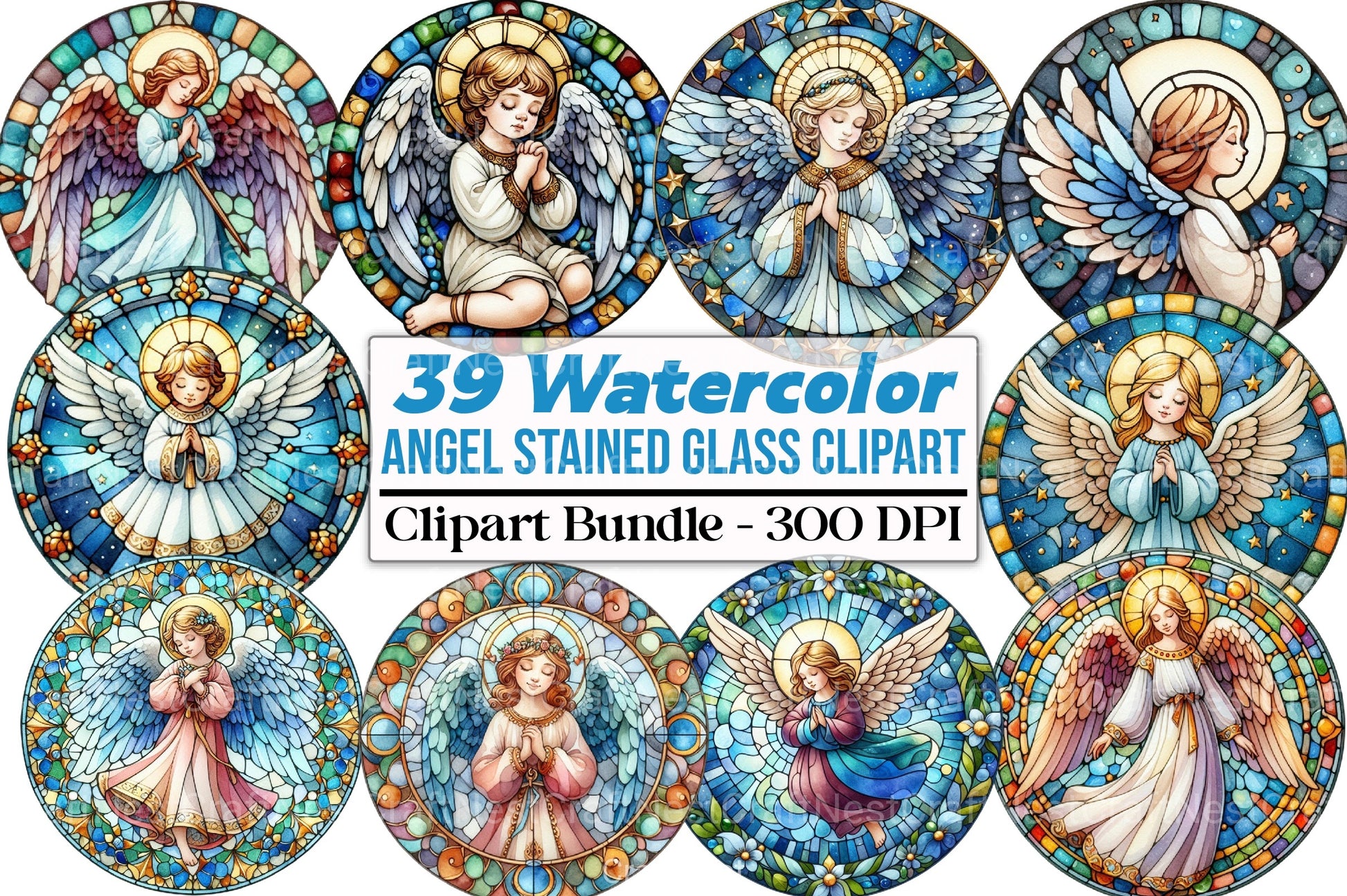 Round Angel Stained Glass Clipart Bundle - CraftNest - Digital Crafting and Art