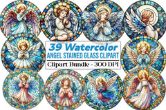 Round Angel Stained Glass Clipart Bundle - CraftNest - Digital Crafting and Art