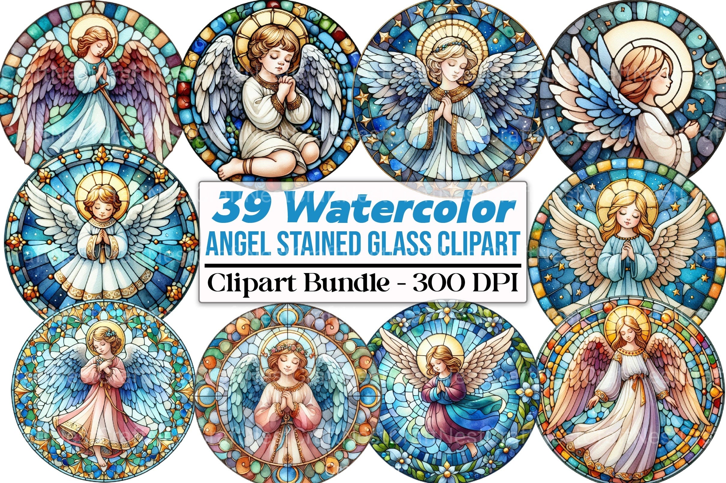 Round Angel Stained Glass Clipart Bundle - CraftNest - Digital Crafting and Art