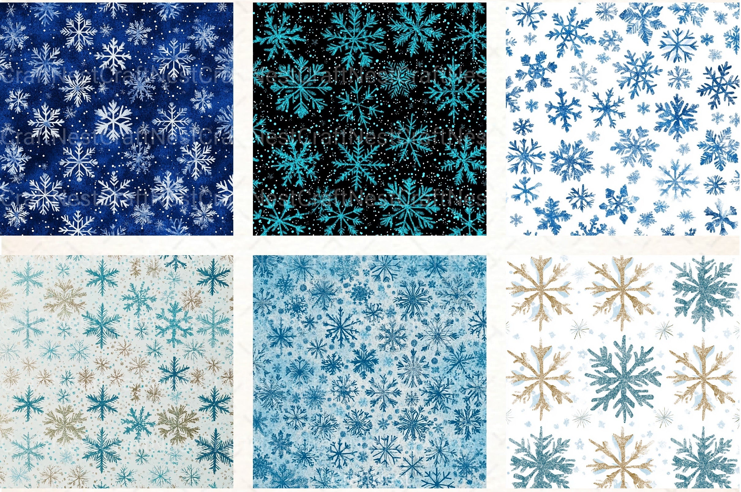 Blue Glitter Snowflakes Winter Pattern Clipart Bundle - CraftNest - Digital Crafting and Art