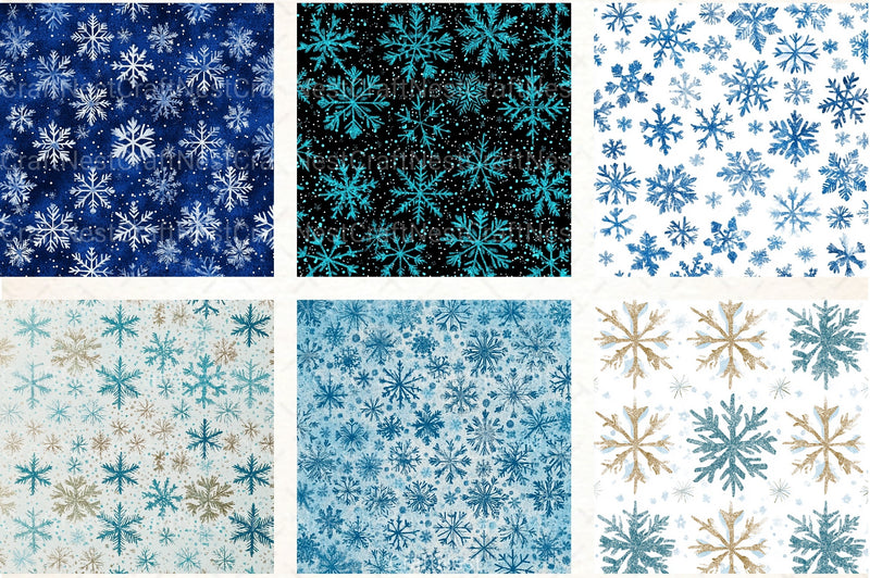 Blue Glitter Snowflakes Winter Pattern Clipart Bundle - CraftNest - Digital Crafting and Art