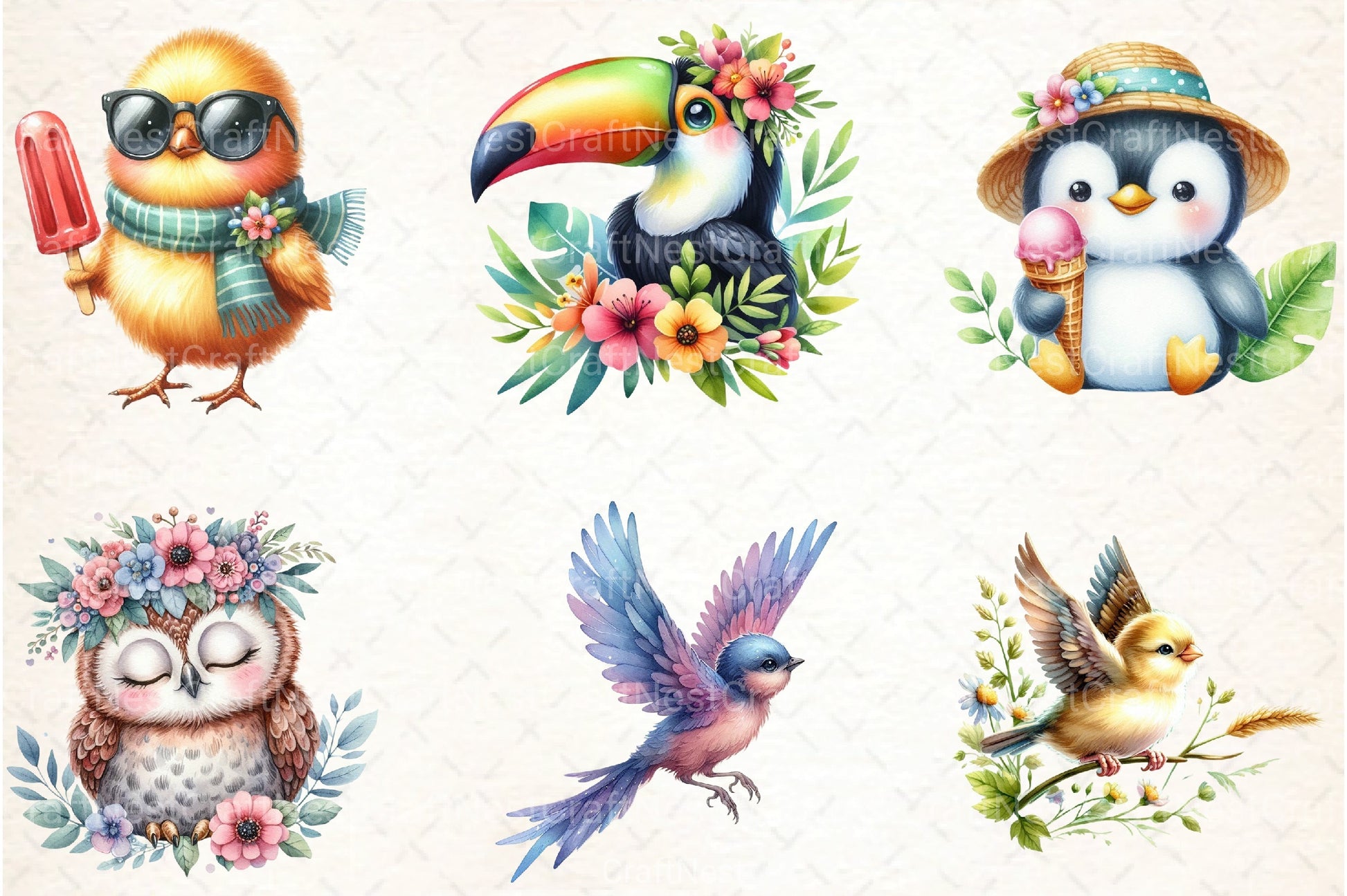 Summer Baby Birds Clipart Bundle 25 - CraftNest - Digital Crafting and Art