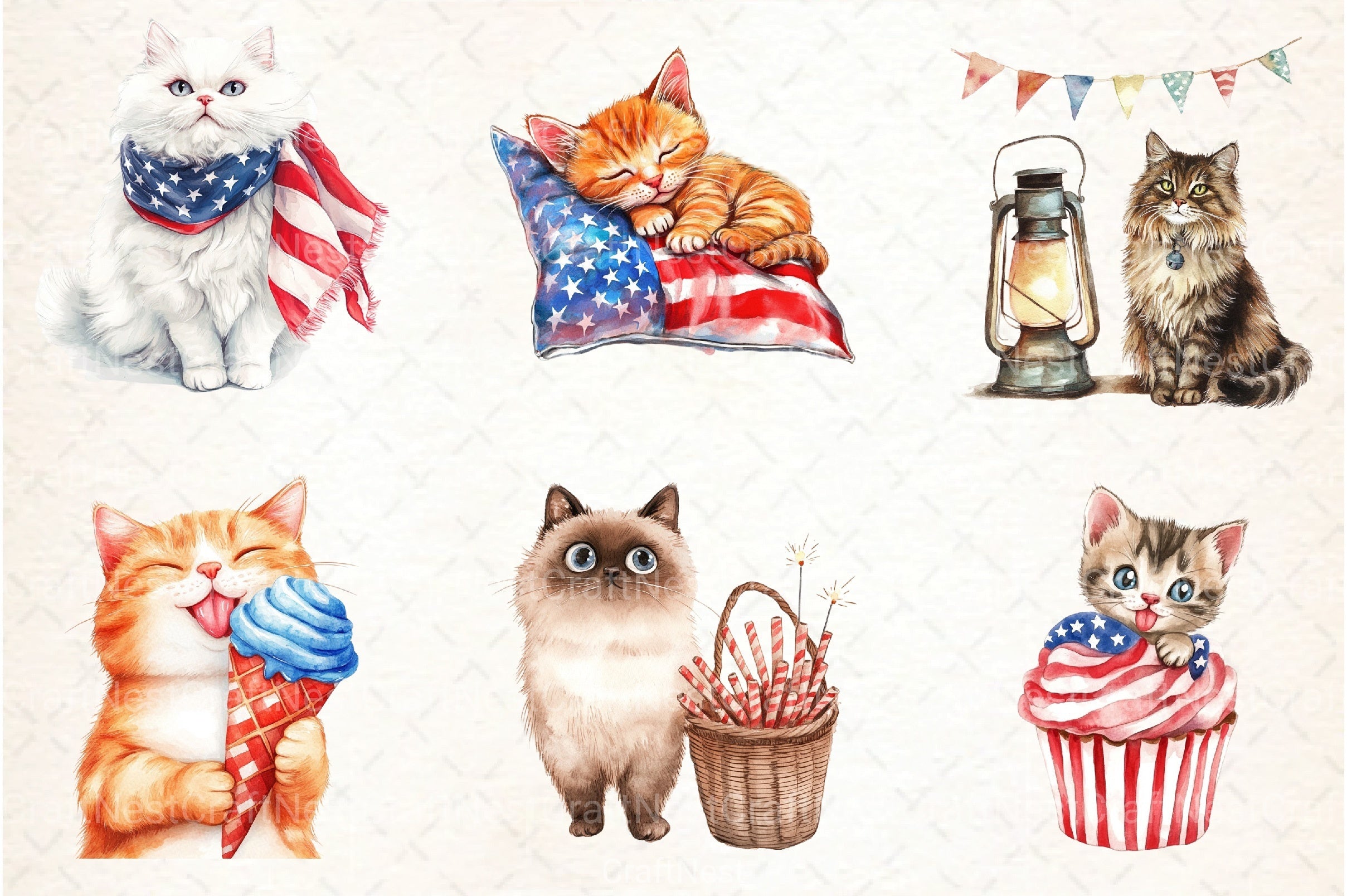 Cute Cat 4th of July Clipart Bundle - CraftNest - Digital Crafting and Art