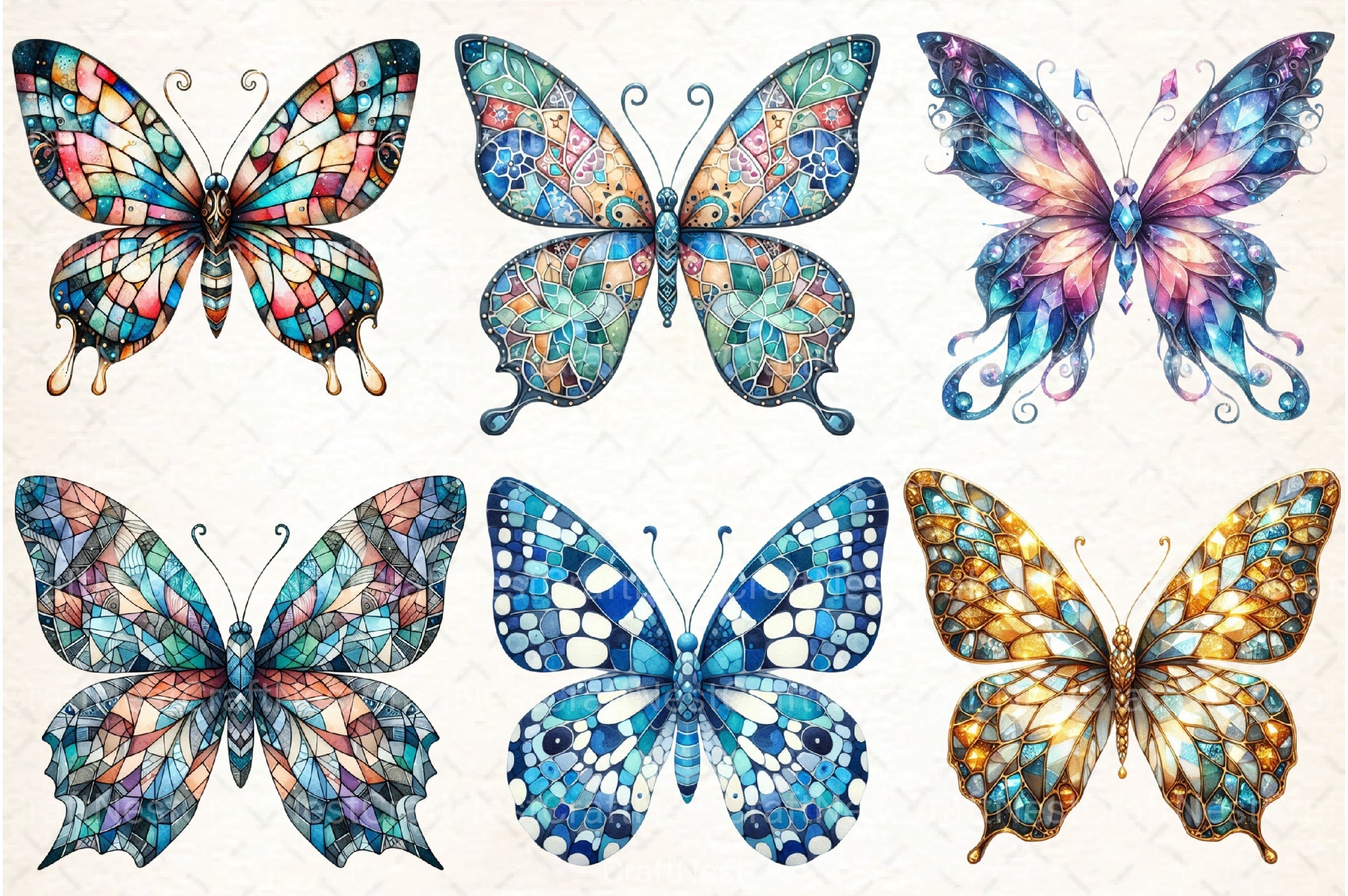 Mosaic Butterfly Clipart Bundle - CraftNest - Digital Crafting and Art