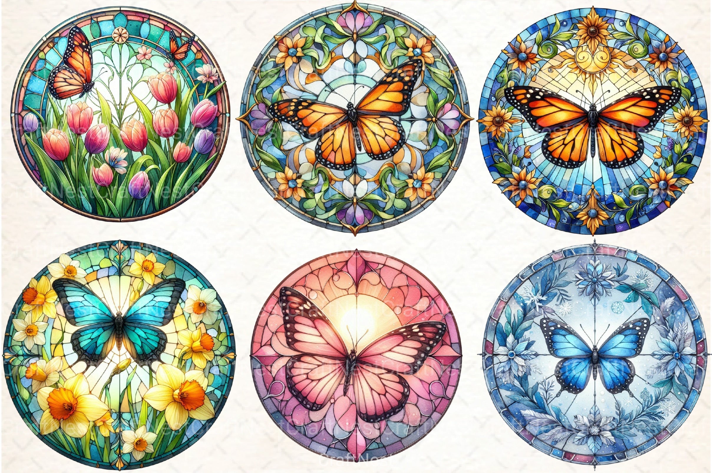 Round Butterfly Stained Glass Clipart Bundle - CraftNest - Digital Crafting and Art