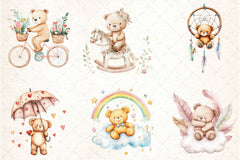 Nursery Teddy Bear Boho Clipart Bundle 4 - CraftNest - Digital Crafting and Art
