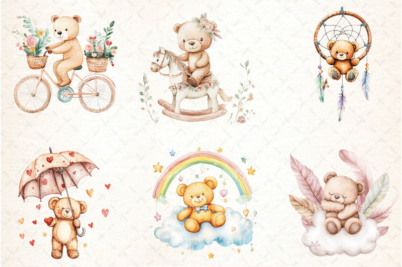 Nursery Teddy Bear Boho Clipart Bundle 4 - CraftNest - Digital Crafting and Art