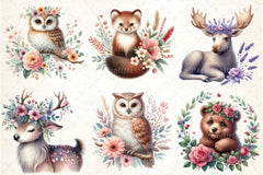 Woodland Animals with Flowers Clipart Bundle - CraftNest - Digital Crafting and Art