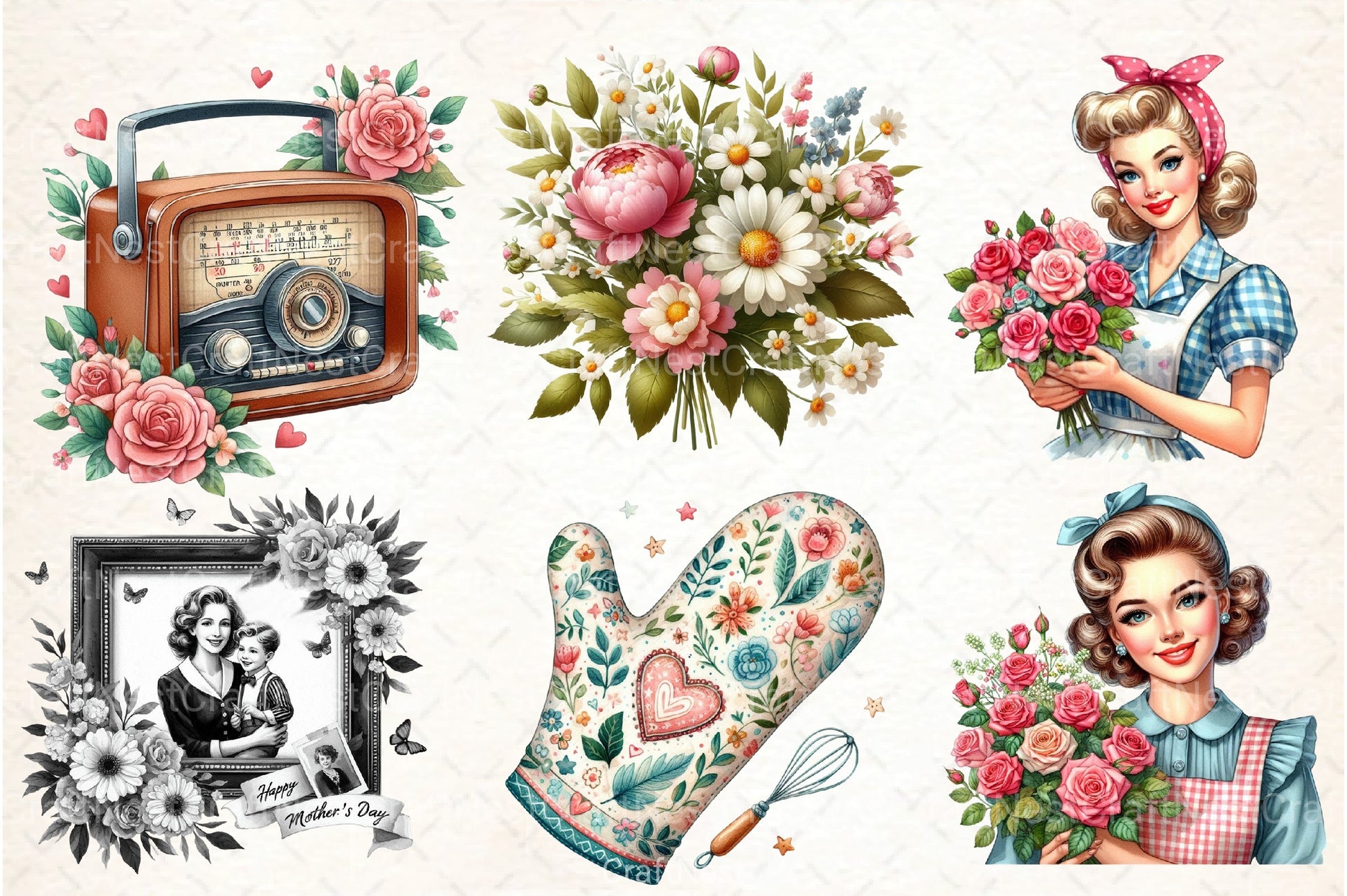 Retro Mother's Day Clipart Bundle 2 - CraftNest - Digital Crafting and Art