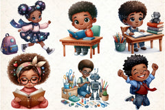Black Kids Back to School Clipart Bundle 9 - CraftNest - Digital Crafting and Art