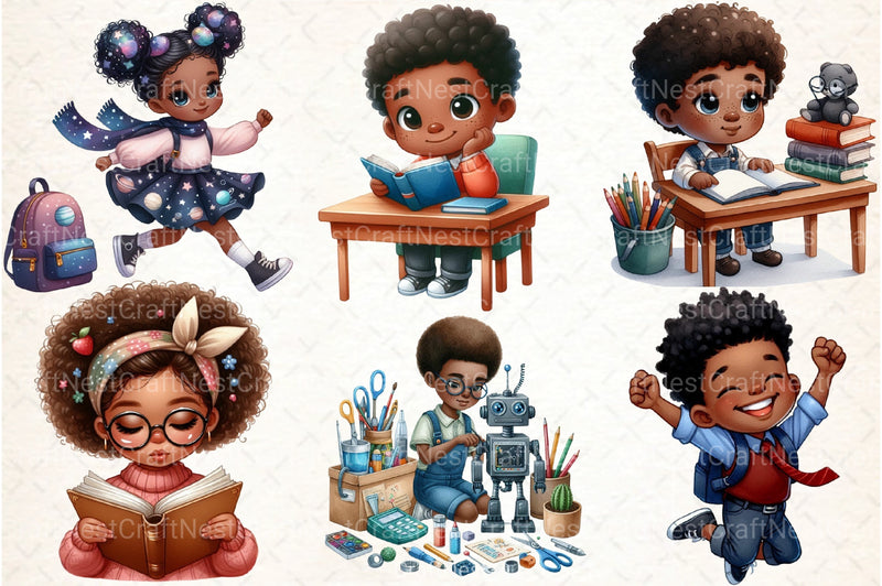Black Kids Back to School Clipart Bundle 9 - CraftNest - Digital Crafting and Art