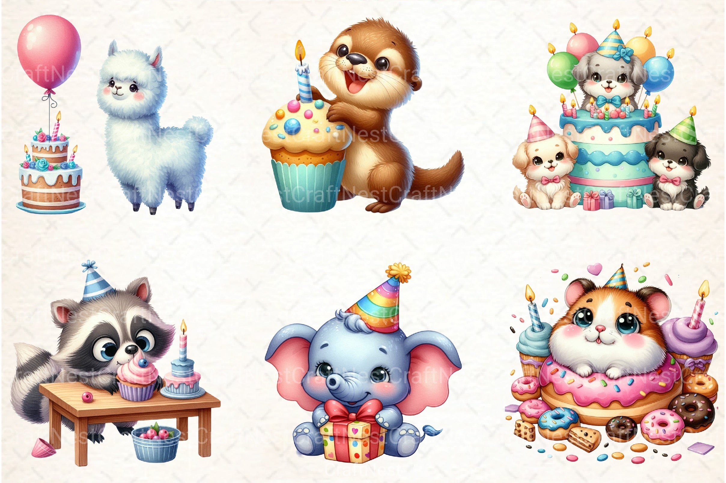 Cute Animals Birthday Clipart Bundle - CraftNest - Digital Crafting and Art