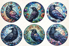 Round Raven Stained Glass Clipart Bundle - CraftNest - Digital Crafting and Art