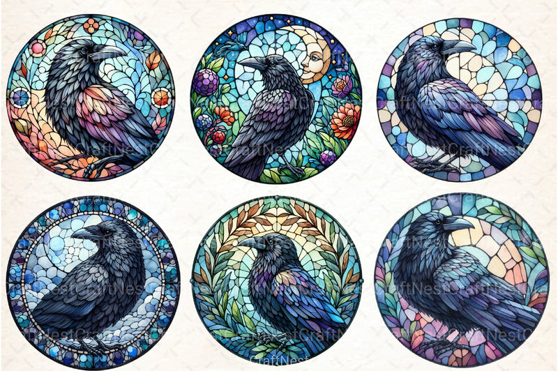 Round Raven Stained Glass Clipart Bundle - CraftNest - Digital Crafting and Art