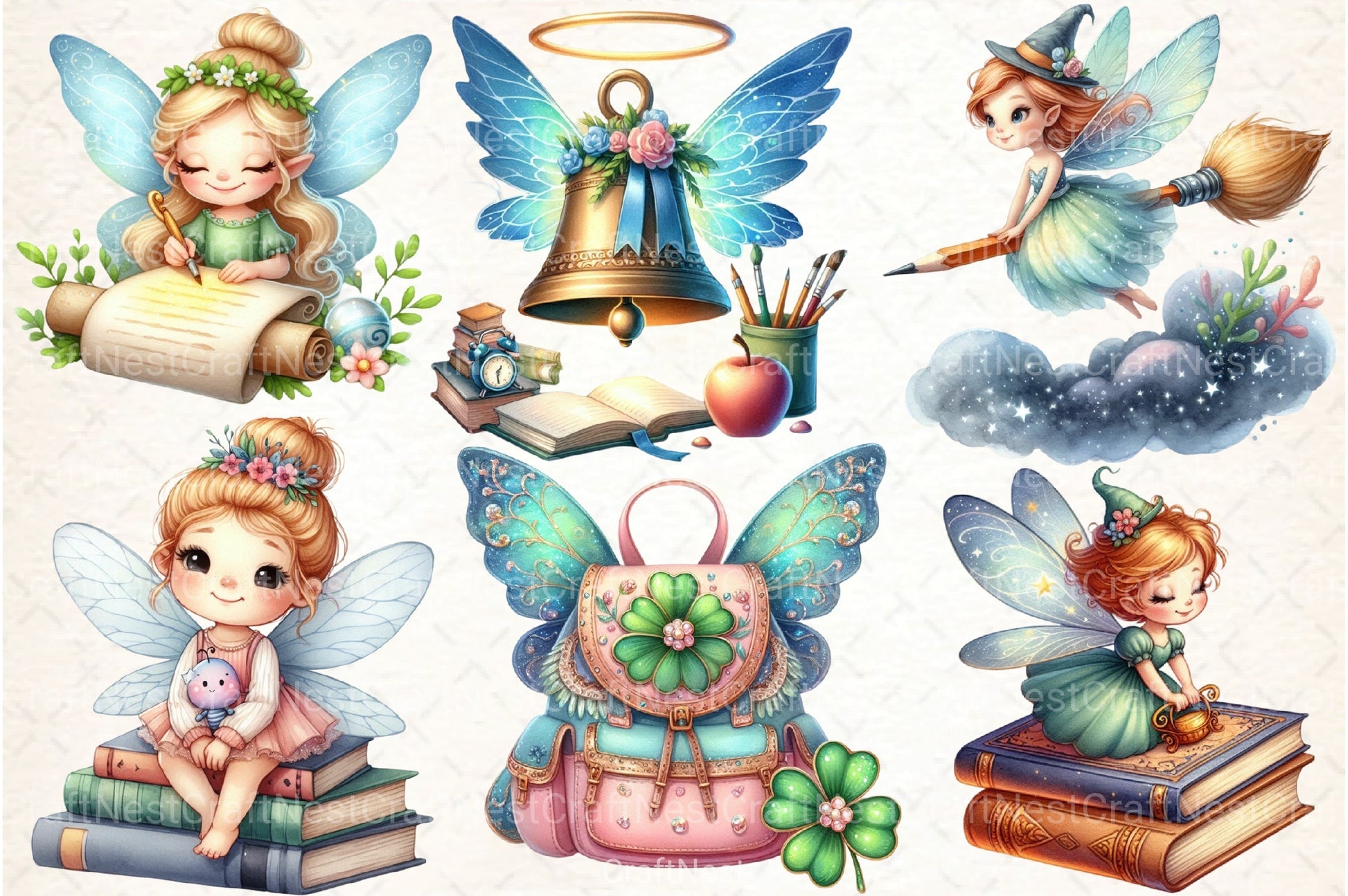 Cute Fairy School Clipart Bundle - CraftNest - Digital Crafting and Art