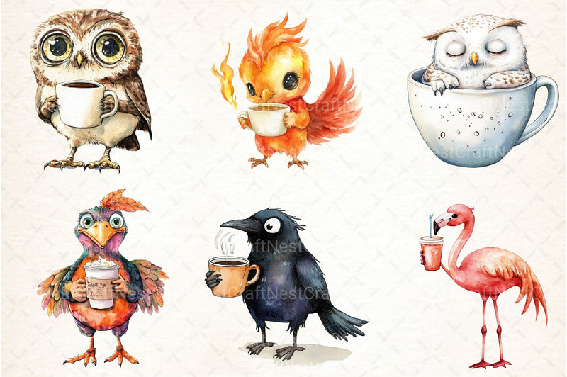 Funny Cartoon Caffeinated Bird Clipart Bundle - CraftNest - Digital Crafting and Art