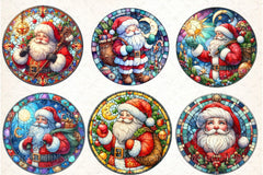 Round Santa Stained Glass Clipart Bundle 99 - CraftNest - Digital Crafting and Art