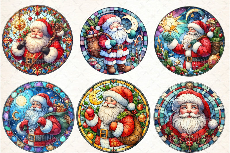 Round Santa Stained Glass Clipart Bundle 99 - CraftNest - Digital Crafting and Art