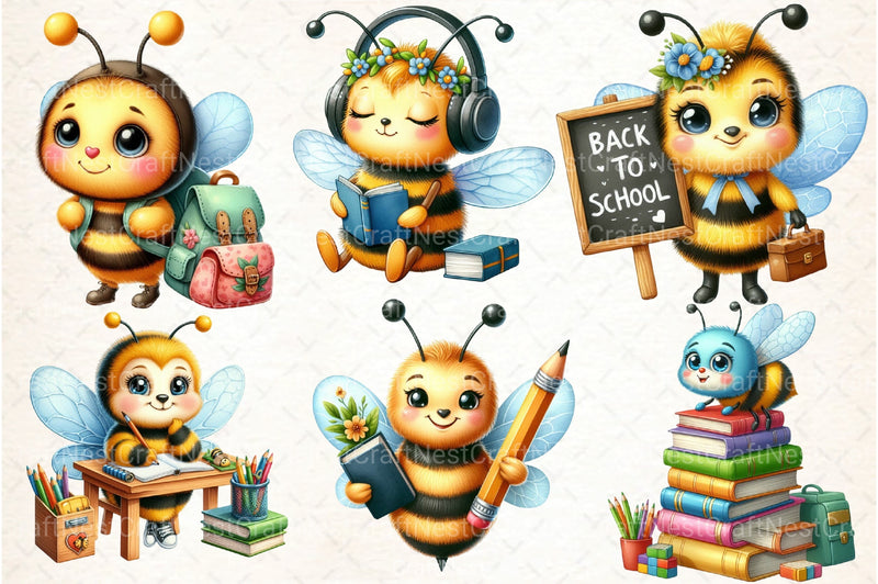 Back to School Bee Clipart Bundle 3 - CraftNest - Digital Crafting and Art