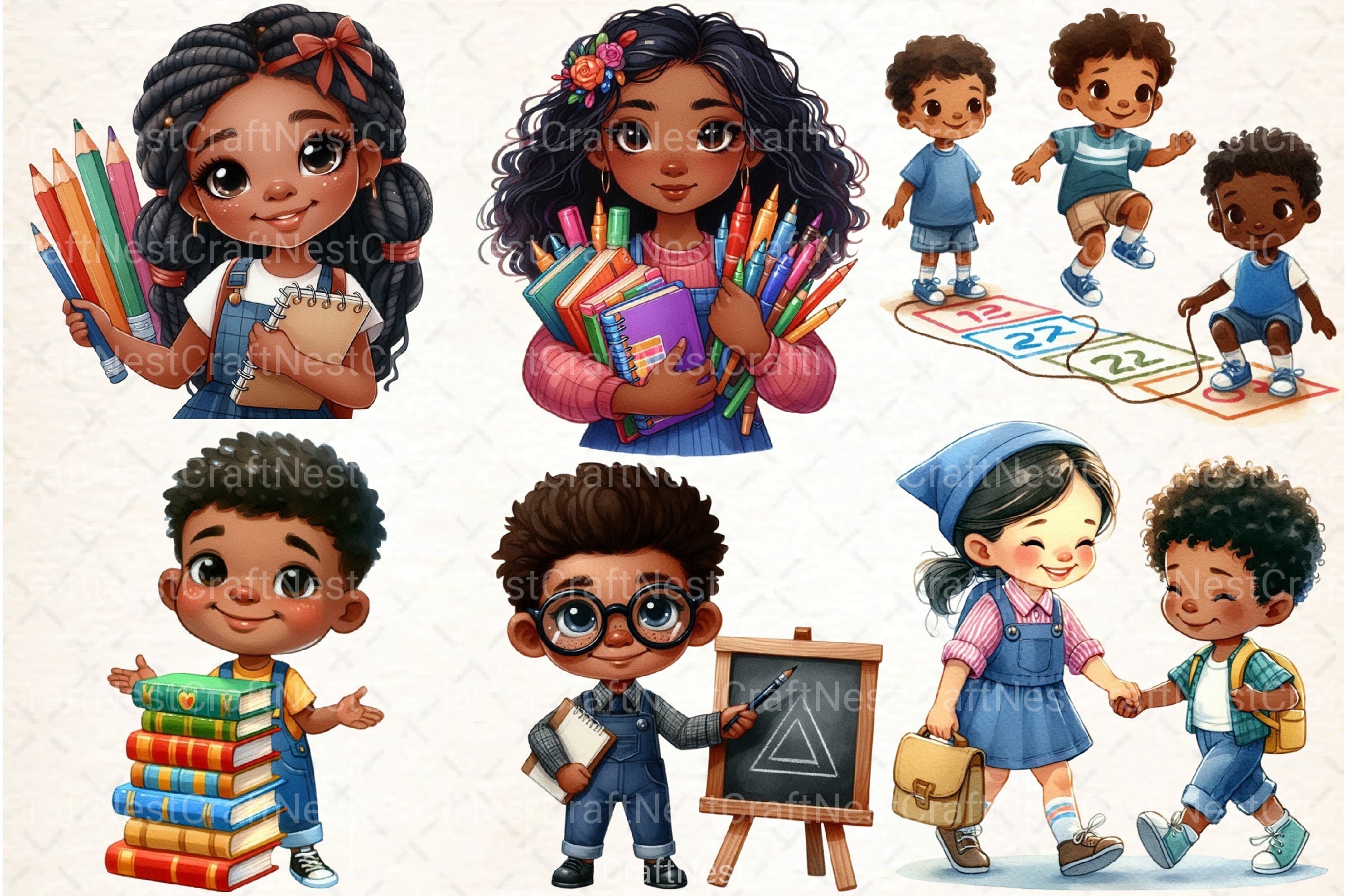 Black Kids Back to School Clipart Bundle - CraftNest - Digital Crafting and Art