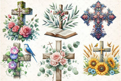 Cross Religious Floral Clipart Bundle 1 - CraftNest - Digital Crafting and Art