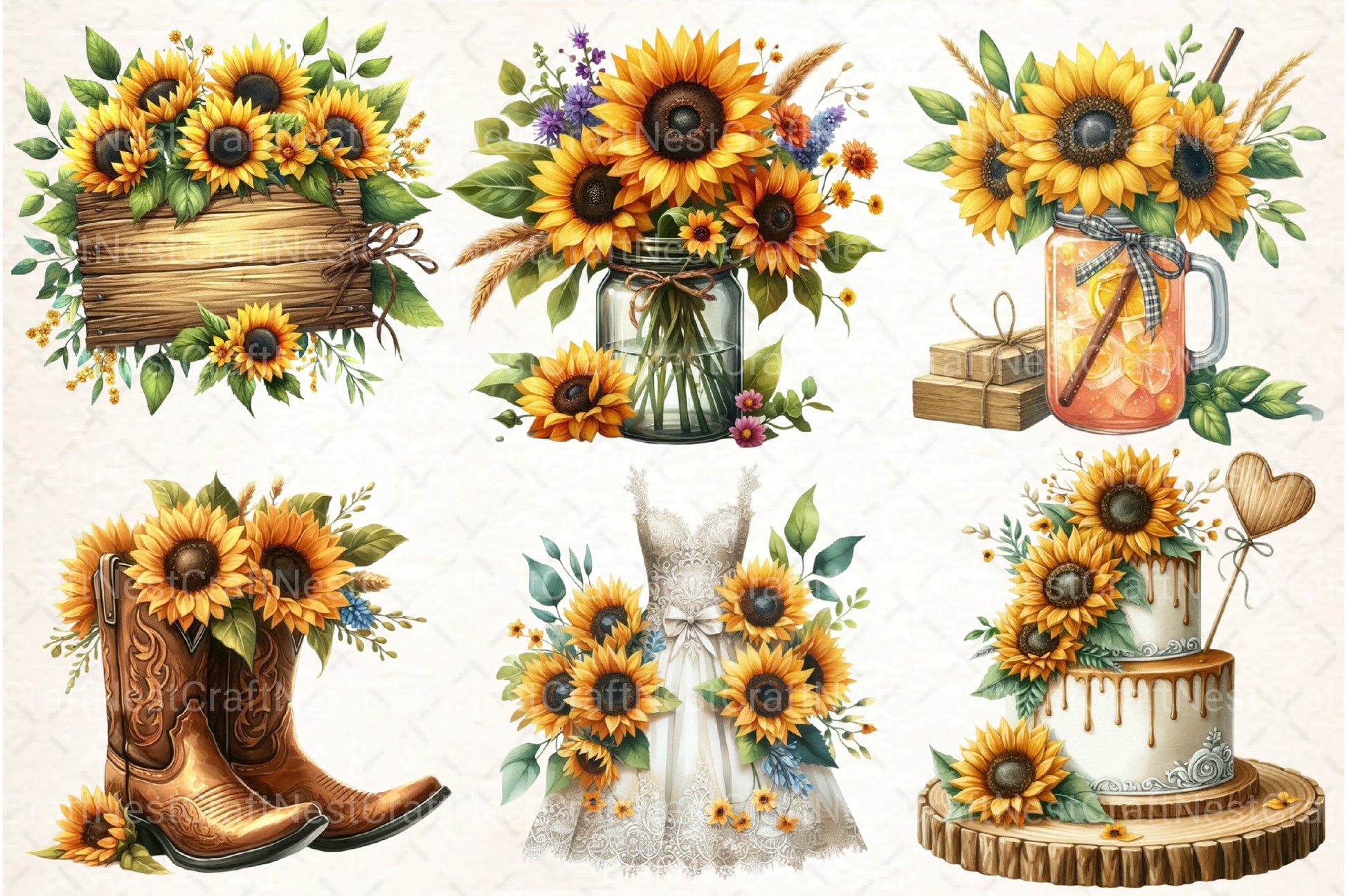 Rustic Sunflower Wedding Clipart Bundle - CraftNest - Digital Crafting and Art
