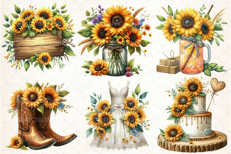 Rustic Sunflower Wedding Clipart Bundle - CraftNest - Digital Crafting and Art