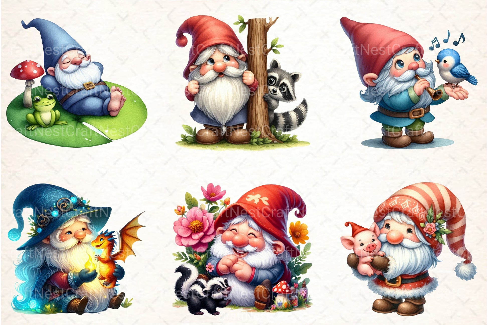 Gnomes with Small Animals Clipart Bundle 1 - CraftNest - Digital Crafting and Art