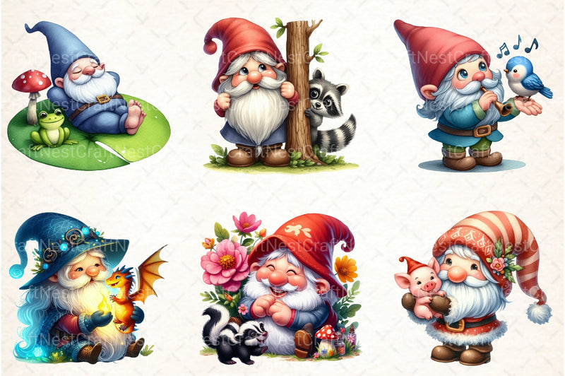 Gnomes with Small Animals Clipart Bundle 1 - CraftNest - Digital Crafting and Art