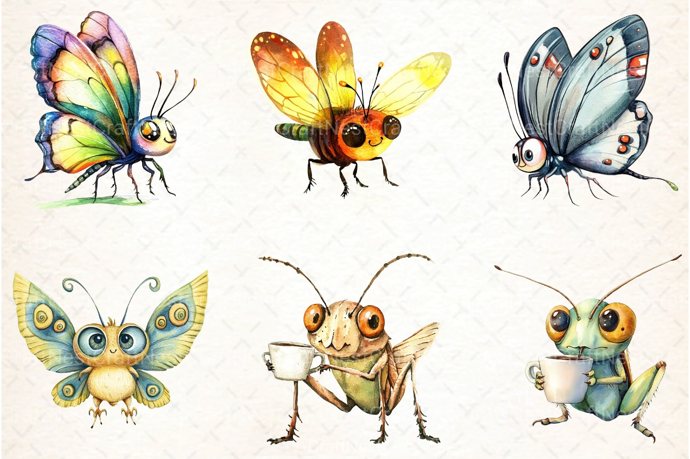 Cute Funny Cartoon Insects Clipart Bundle 2 - CraftNest - Digital Crafting and Art