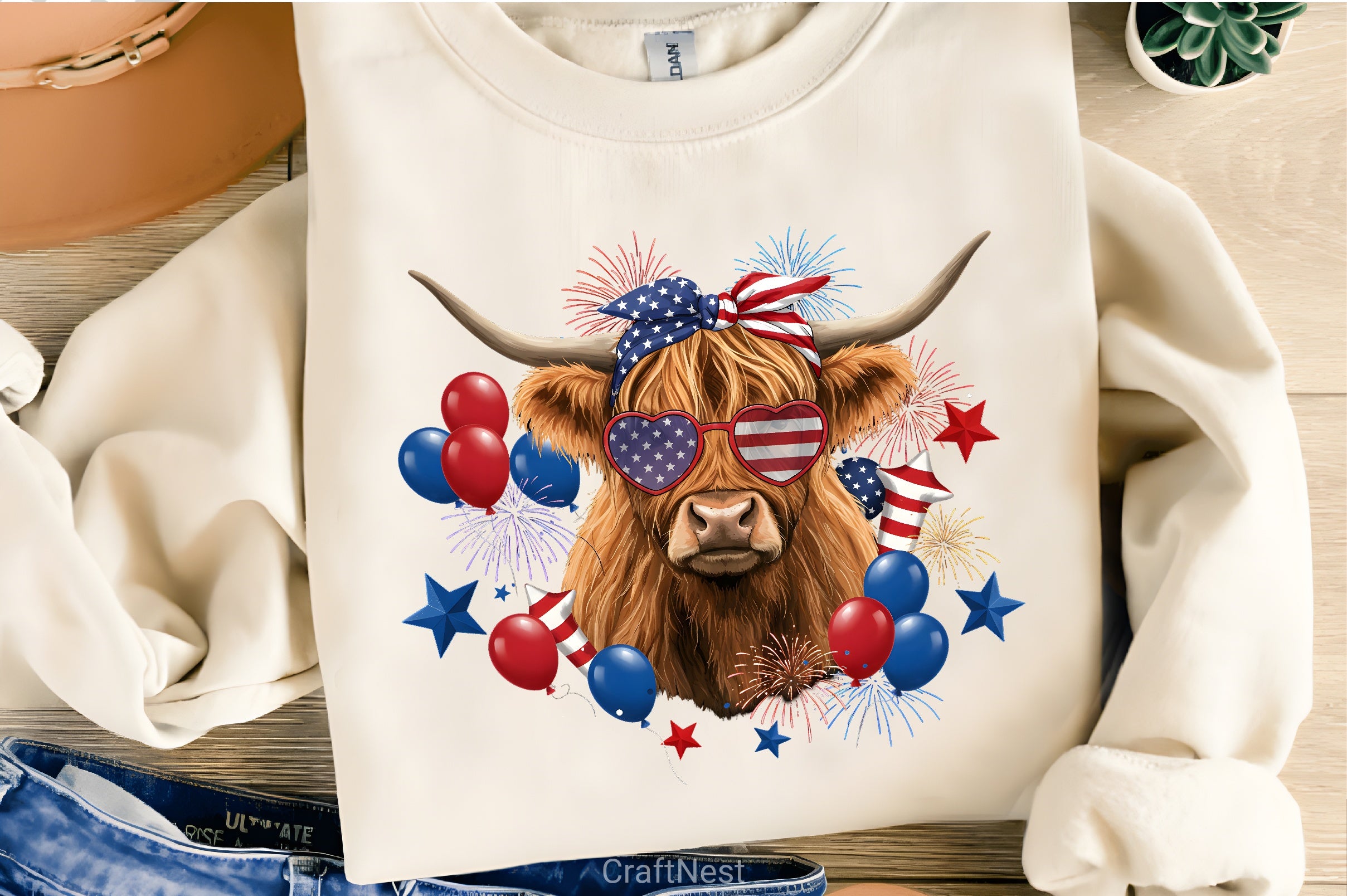 Patriotic Highland Cow Clipart Bundle 4 - CraftNest - Digital Crafting and Art